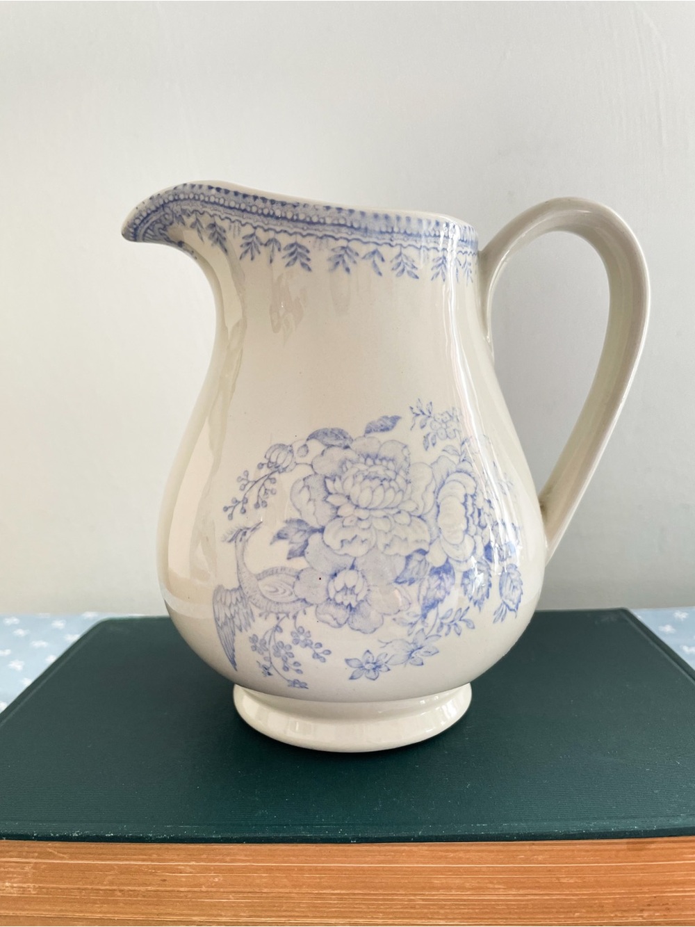 Vintage Burleigh Blue Asiatic Pheasants Dutch Jug Pitcher Transferware England